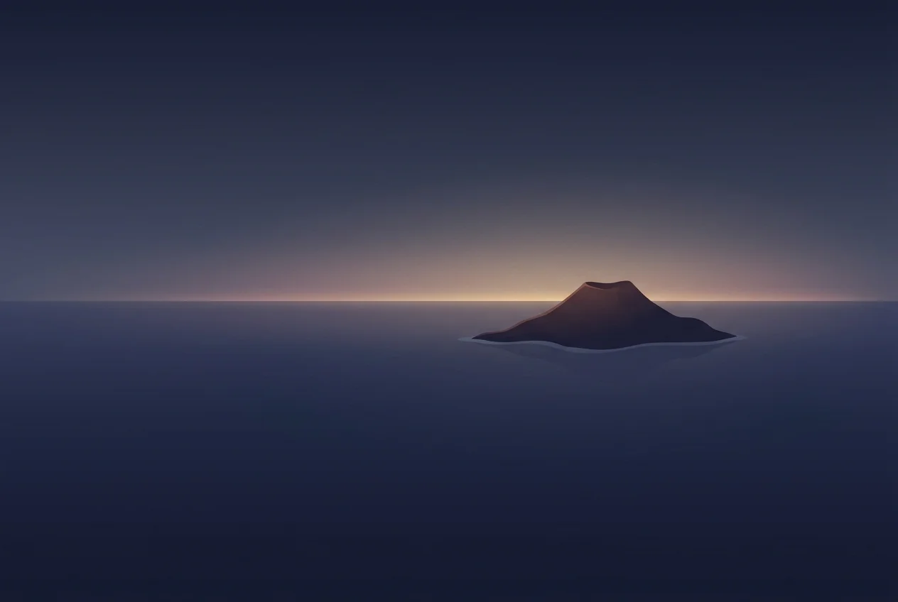 Stilisierte kleine Insel im Ozean als Symbol für eine junge Offshore-Lizenzgerichtsbarkeit