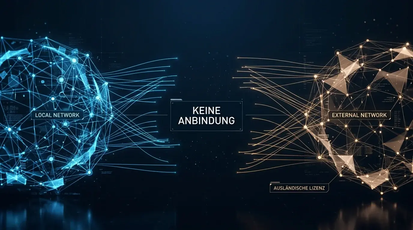 Zwei voneinander getrennte Netzwerke mit einer sichtbaren Lücke dazwischen