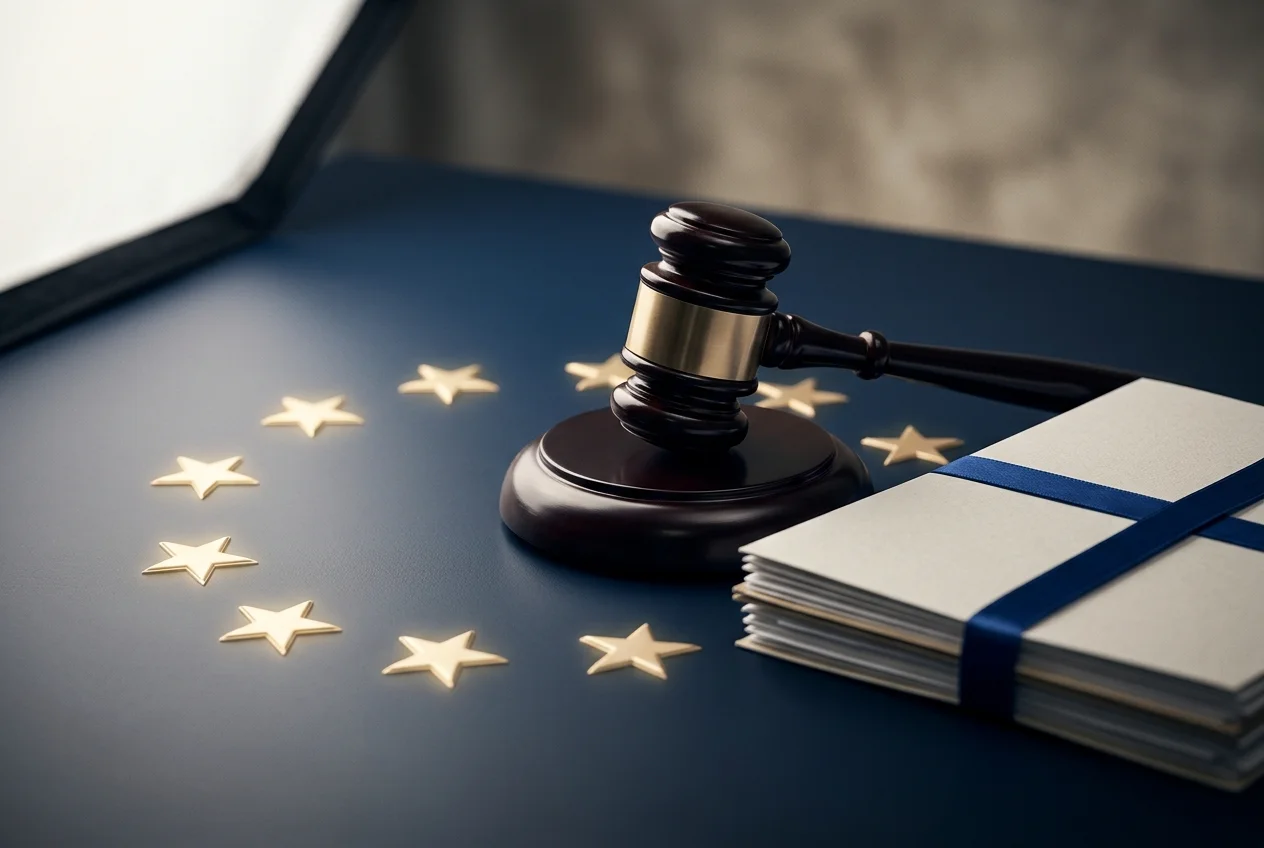 Symbolische Darstellung einer europäischen Gerichtsentscheidung zur Rückforderung von Spieleinsätzen
