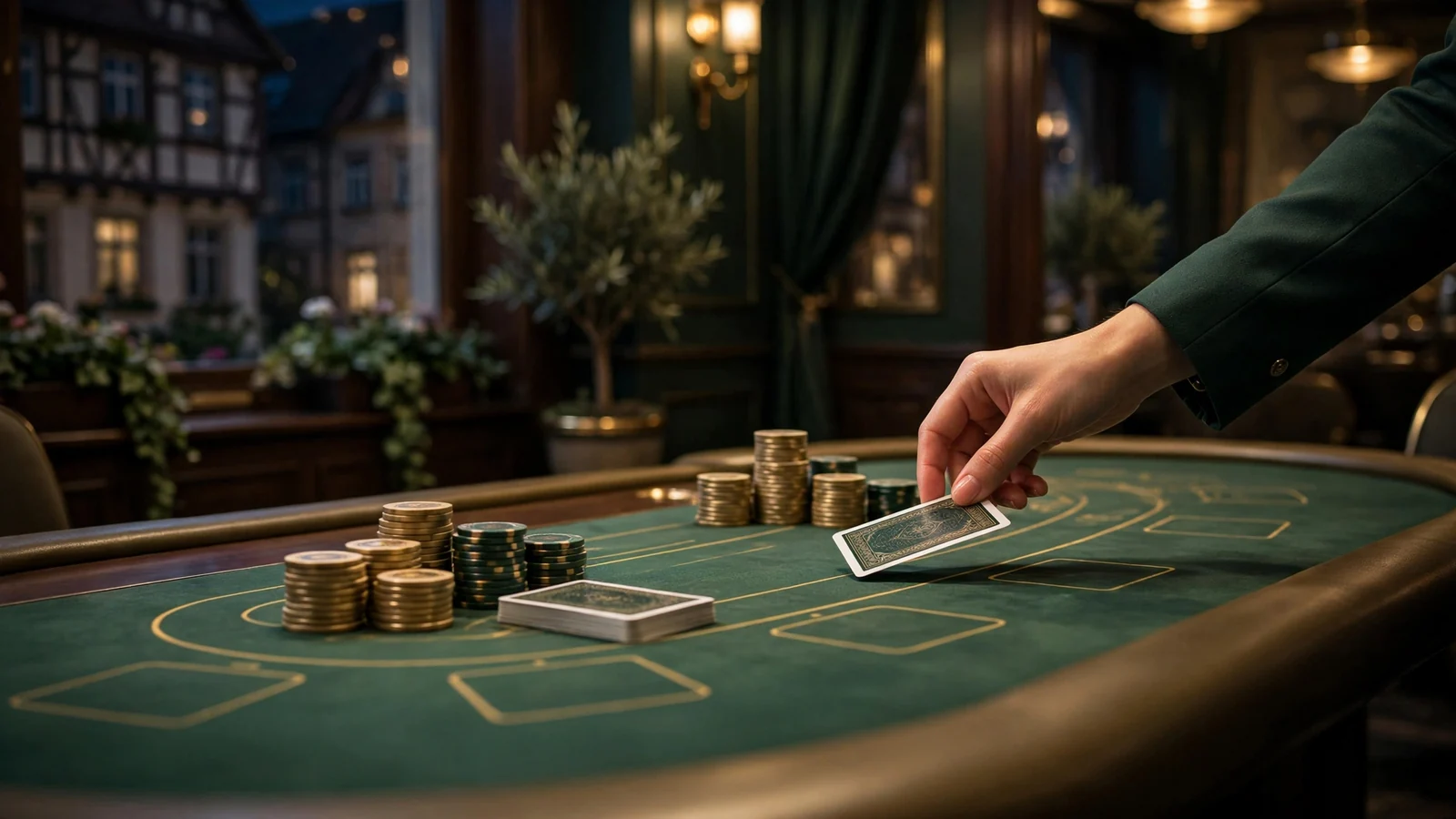 Live-Baccarat-Tisch im Studio mit Karten und Chips