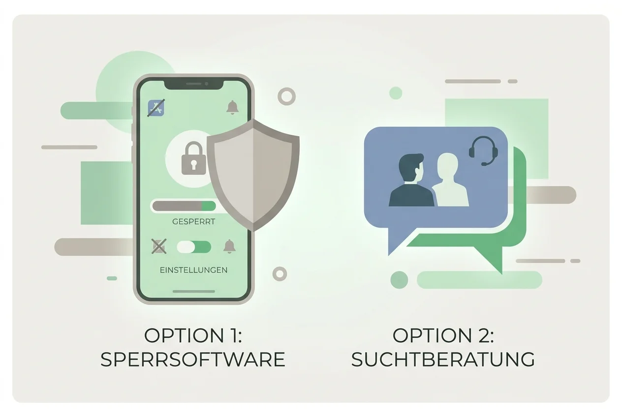 Symbole für Sperrsoftware und Beratung als unterstützende Alternativen