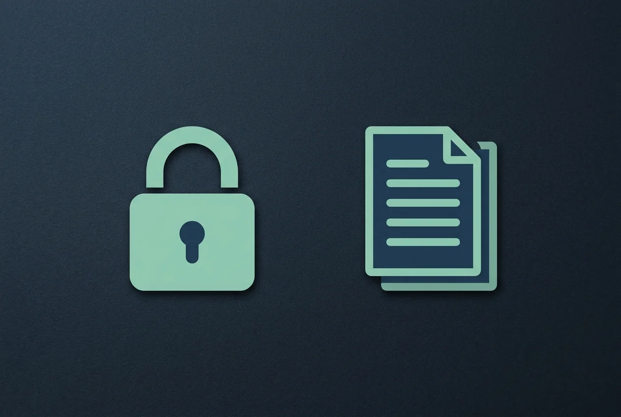 Abstrakte Symbole für SSL-Schloss und transparente Vertragsbedingungen nebeneinander
