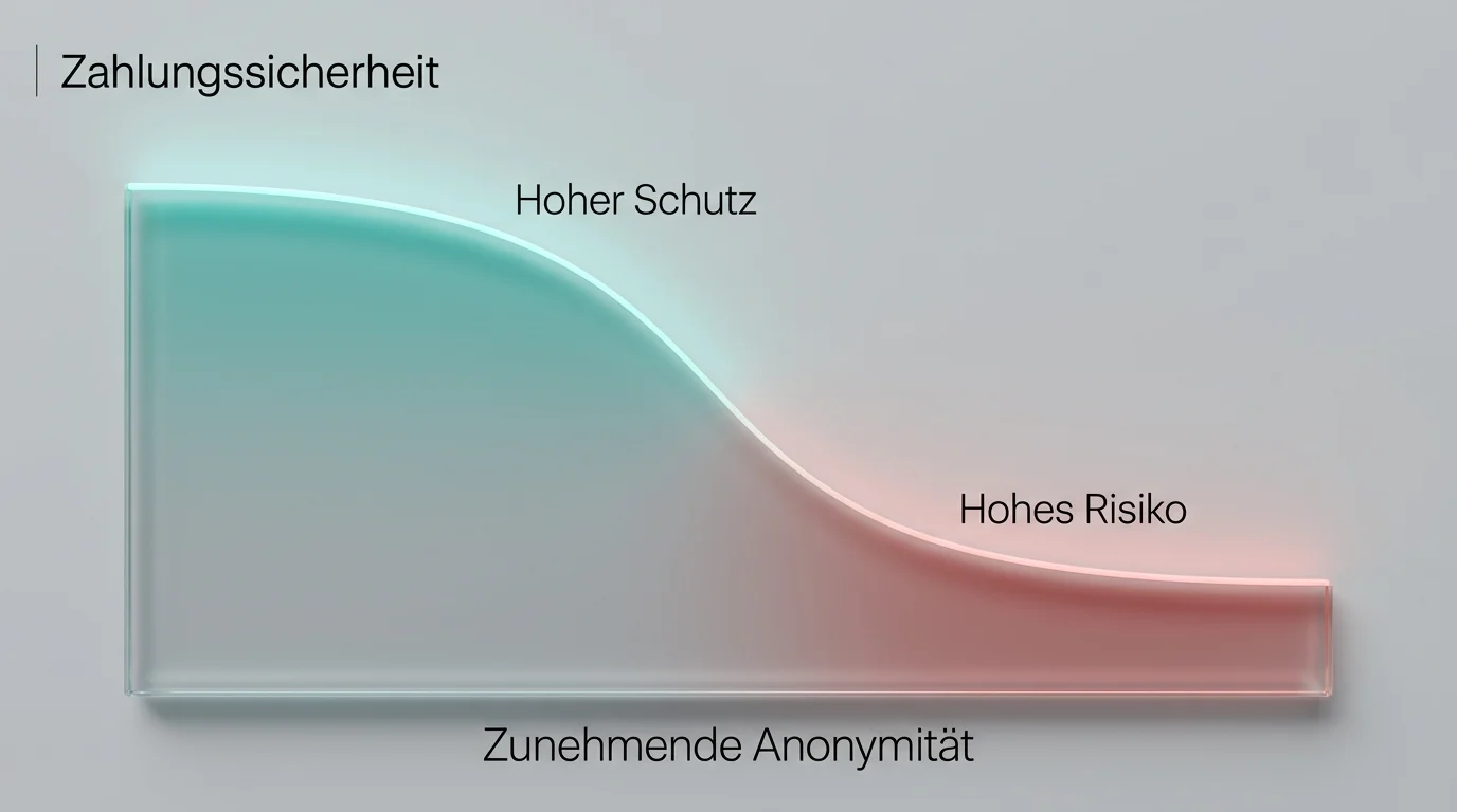 Abfallende Kurve, die das sinkende Schutzniveau bei anonymeren Zahlungsmethoden darstellt